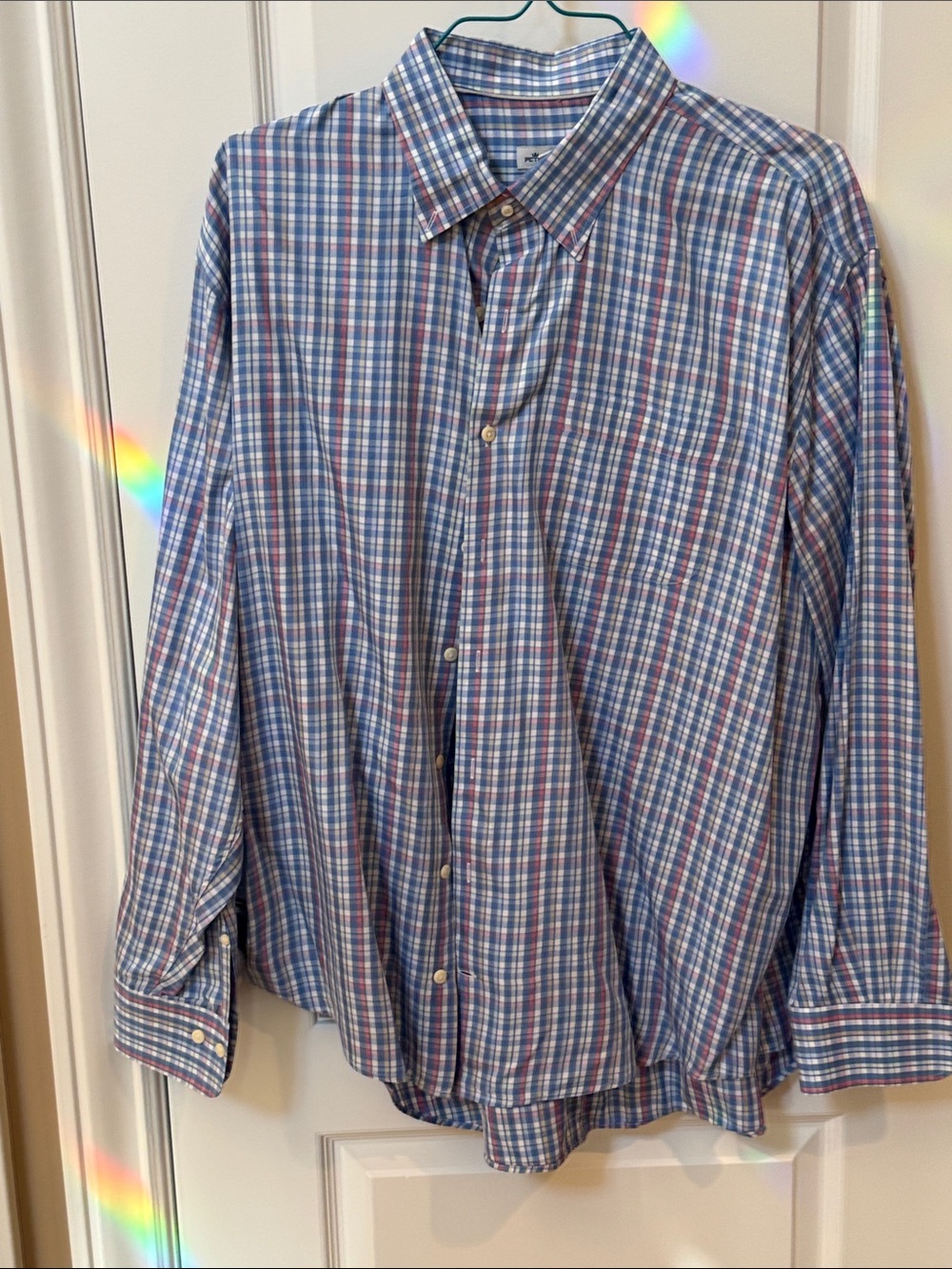 Peter Millar Blue and White Plaid Button-Down Shirt